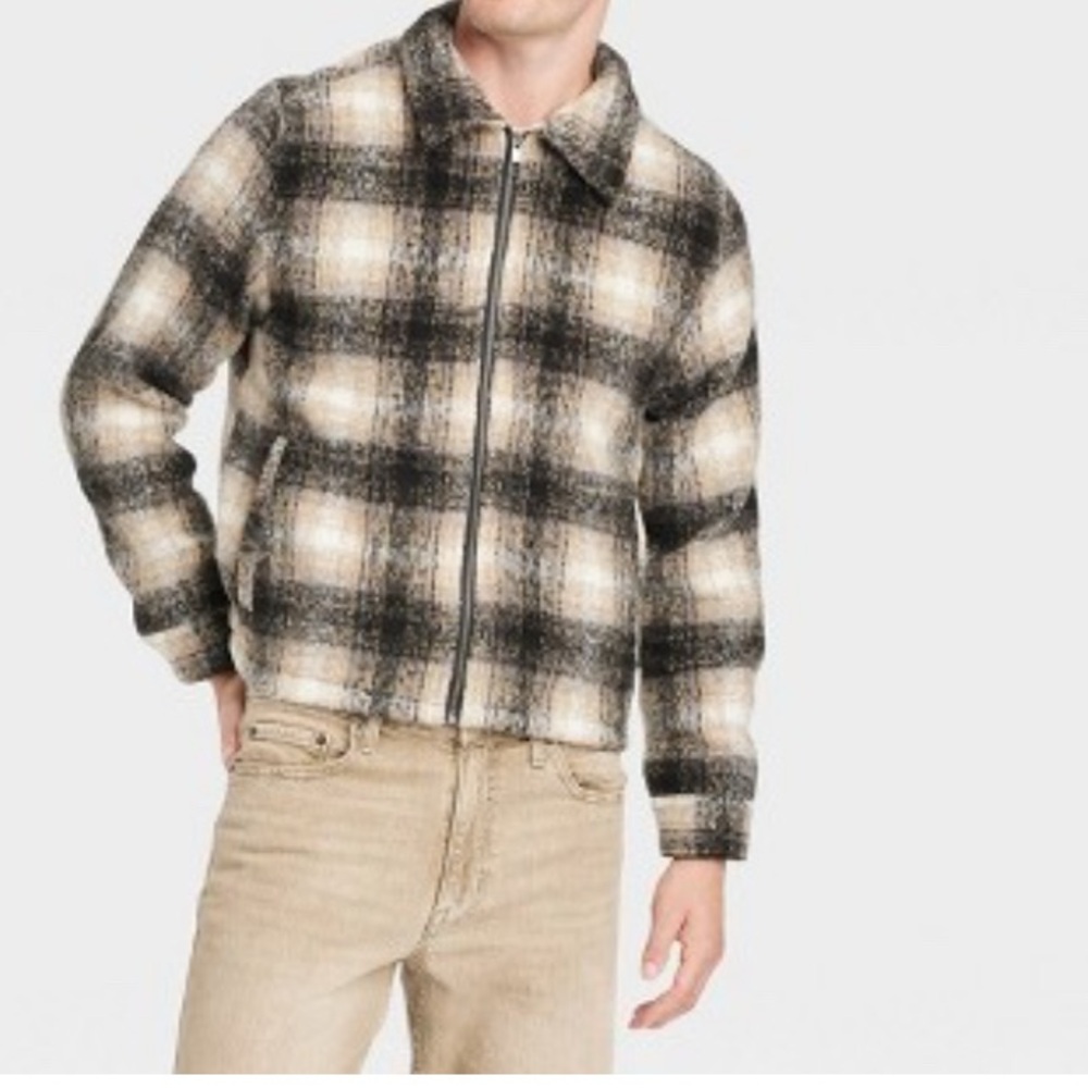 Goodfellow & Co Plaid Bomber Jacket - Black and Cream